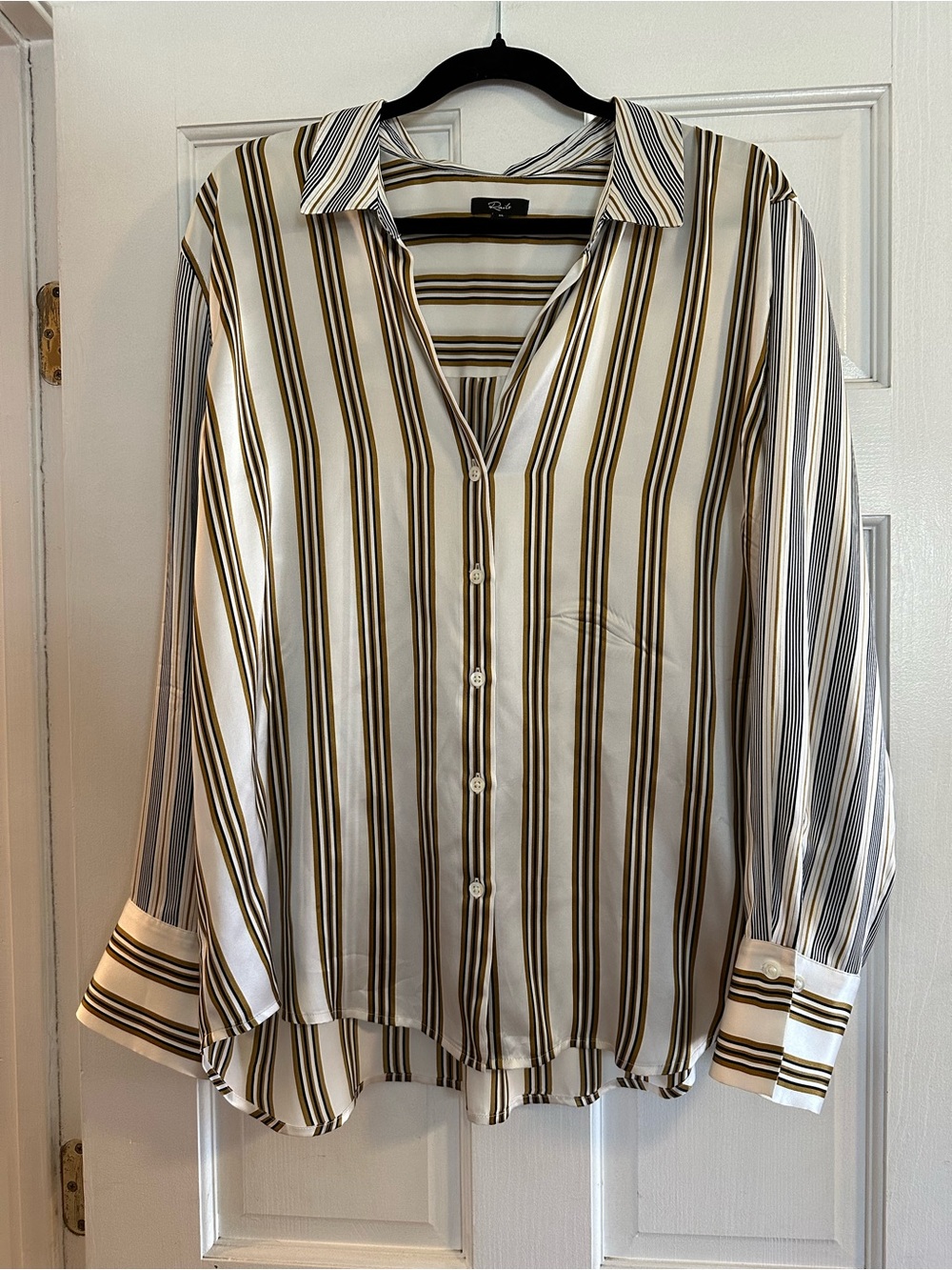 Rails Dorian Striped Silk Satin Button-Up Shirt in Bronze Mix Stripe Size XL
